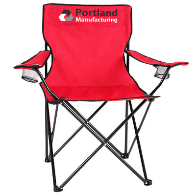 Traditional folding blue chair with full color imprint.