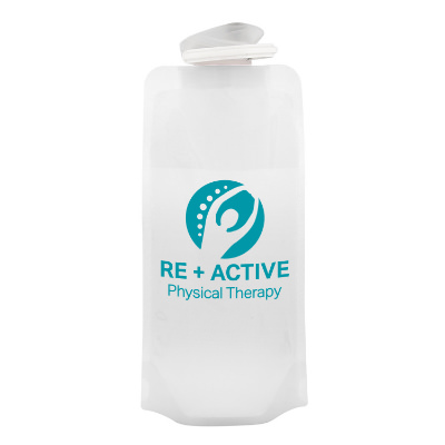 White drink pouch with custom logo.
