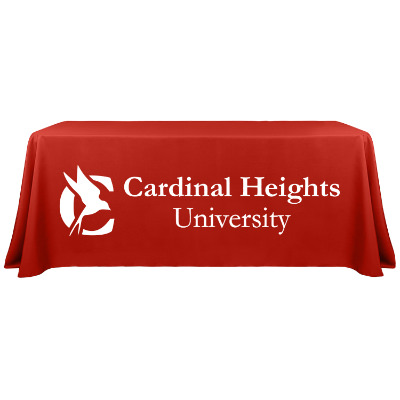 6 foot 3 sided table throw with one color imprint on front.