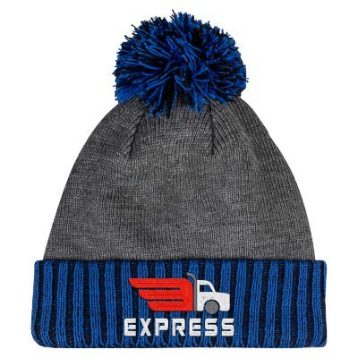 Royal and heather grey custom embroidered beanie.