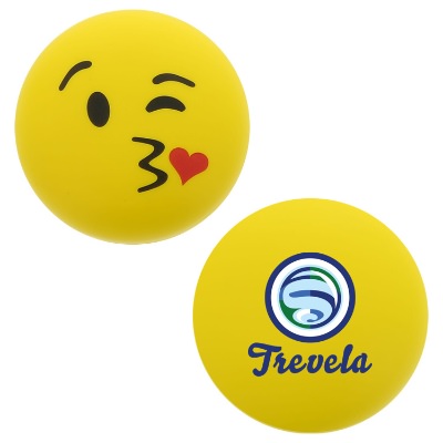 Yellow foam stress ball with a custom logo.