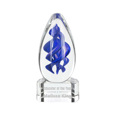 Glass award with custom laser engraved imprint.