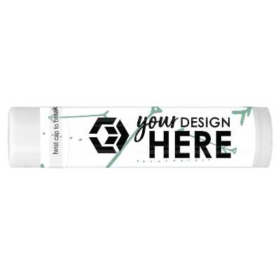 Plastic white/green lip balm with a peresonalized logo.