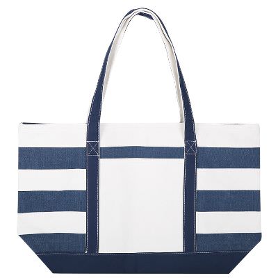 Cotton canvas navy nautical stripe tote blank.