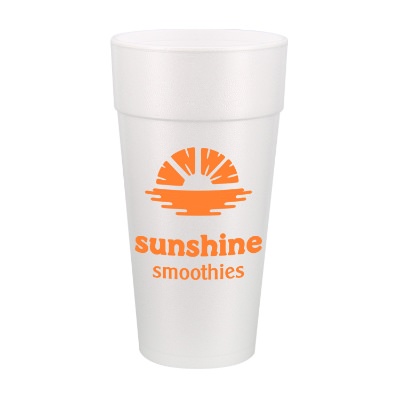 Styrofoam white foam cup with custom imprint in 24 ounces.