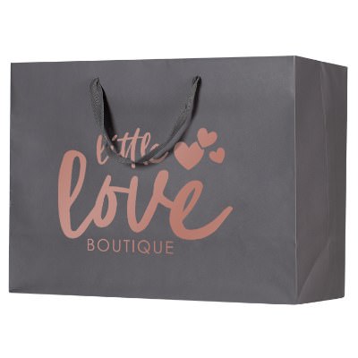 Kraft paper charcoal 16 inch eurotote with handles and foil stamping.