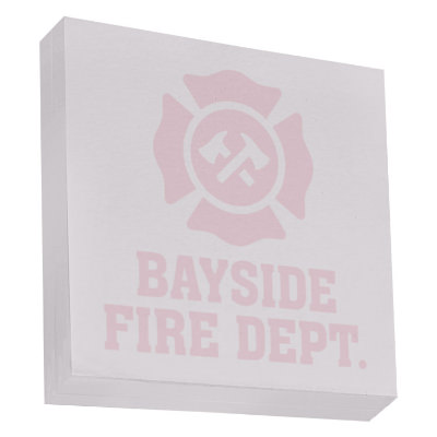 White paper sticky note with a customized imprint.