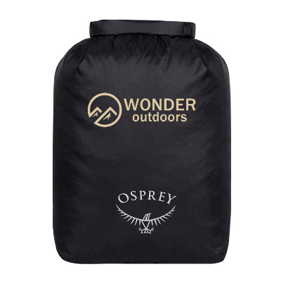 Black nylon bag with custom imprint.