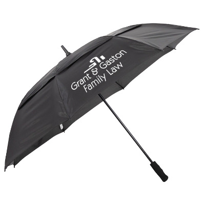 Black shed rain windjammer vented auto open golf umbrella with personalized imprint.