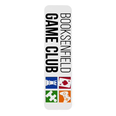 White plastic bookmark with a personalized logo.
