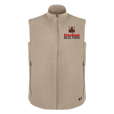 Soft shell vest with custom embroidered logo.