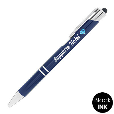 Custom metal full-color pen with rubber stylus.