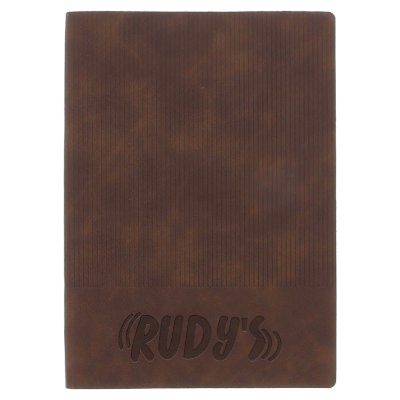 Brown clique ribbed journal and custom debossed logo.