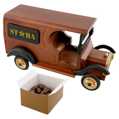 Brown wood truck with a personalized imprint.