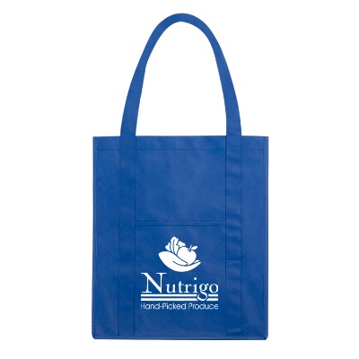 RPET blue reusable tote bag with custom logo.