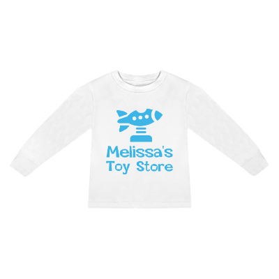 White toddler tee with custom logo.