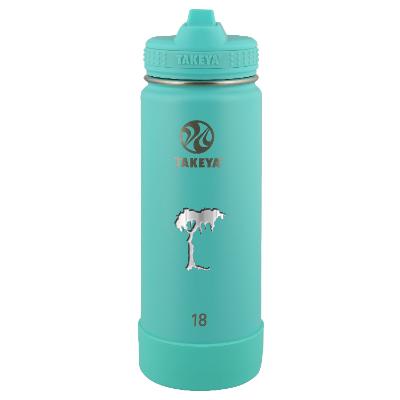 Teal stainless bottle with engraved imprint.