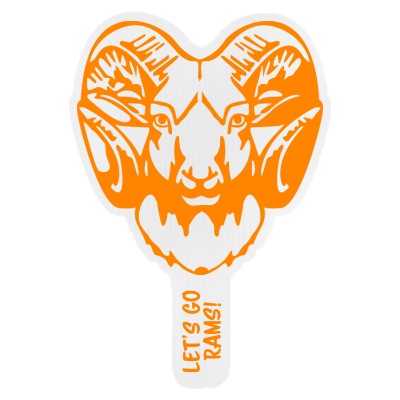 White plastic hand fan with a custom logo.
