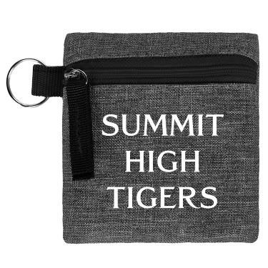Polyester black first aid kit with a branded logo.
