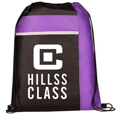 Non-woven polypropylene purple pocket sports back with custom logo.