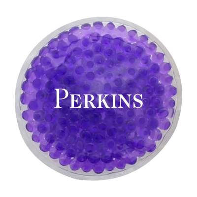 Plastic purple hot and cold pack with a branded logo.