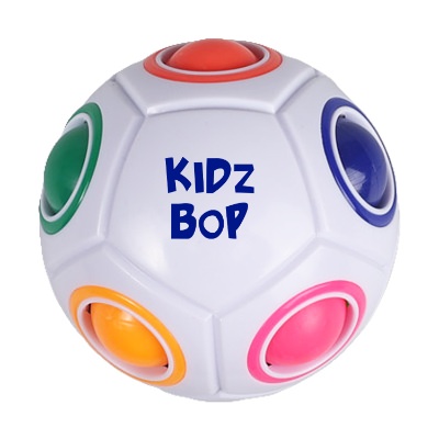 White plastic stress pop ball with a custom logo.