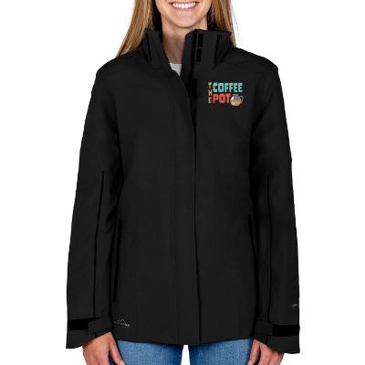 Full color black custom ladies insulated jacket.