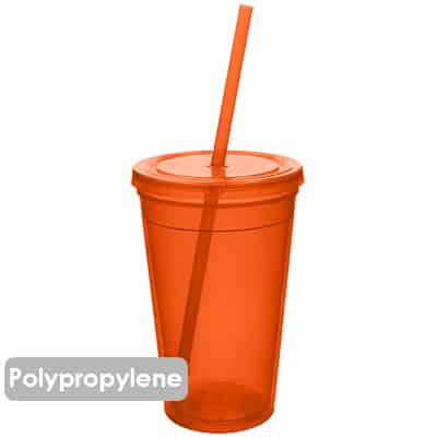 Plastic orange tumbler with no imprint in 16 ounces.