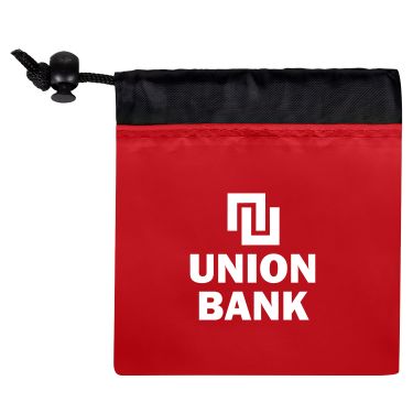 Red nylon first aid kit available with a custom imprint.
