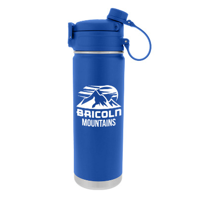 Blue water bottle with custom logo in 32 oz.
