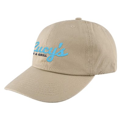 Embroidered customized khaki ball cap.