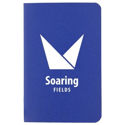 Leatherette lime mini memo book with printed logo.
