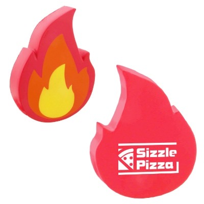Red with orange foam stress ball with a custom logo.