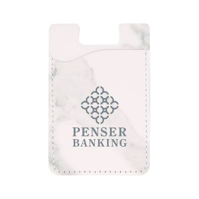 Polyurethane white and black phone wallet with imprint.