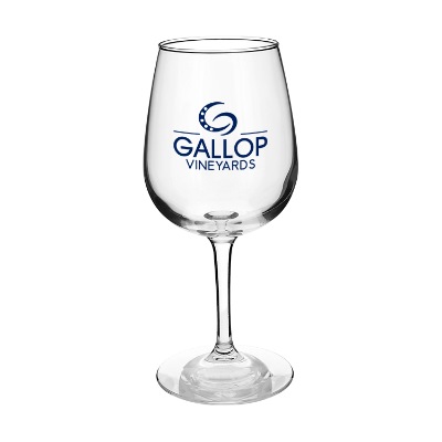 Glass clear wine glass with custom imprint in 12.75 ounces.
