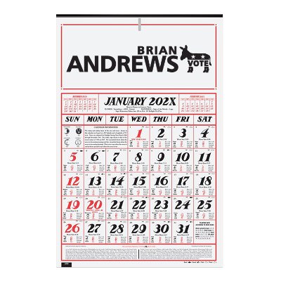 Seven sheet almanac calendar with promotional imprint.