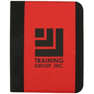 Branded red water resistant padfolio.