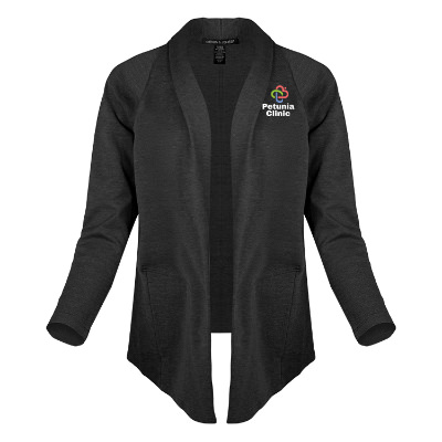Dark gray cardigan with custom full color logo.