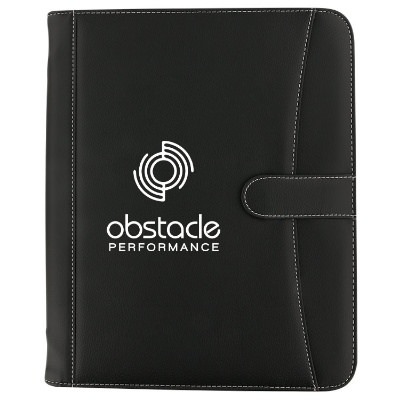 Lichee PVC black zippered grain portfolio with custom logo.