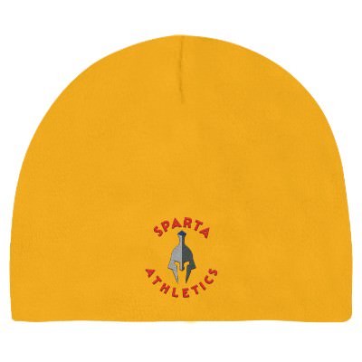 Gold embroidered custom fleece beanie.