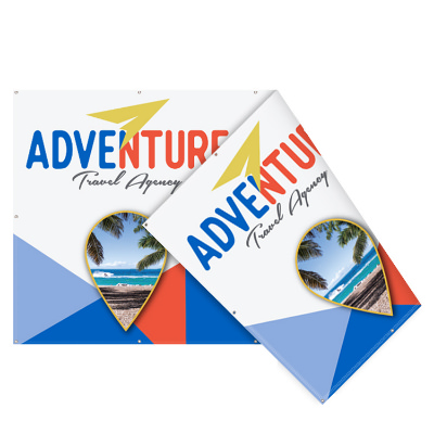 5 feet x 8 feet custom full-color designed double sided 18 oz. vinyl banner with grommets.