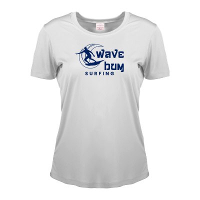 Silver women's t-shirt with custom logo.