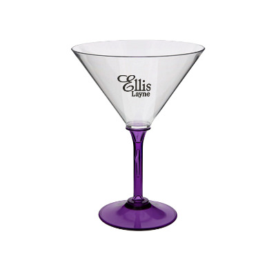 Acrylic pink martini glass with custom logo in 10 ounces.