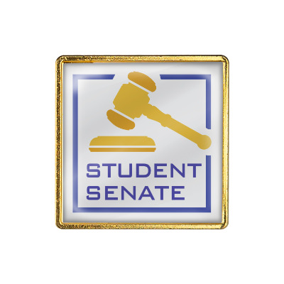 Brass lapel pin with a custom logo.