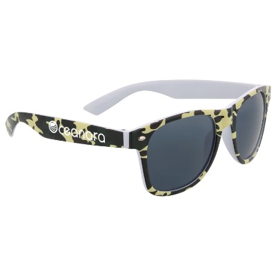 Camouflage plastic sunglasses with personalized logo.
