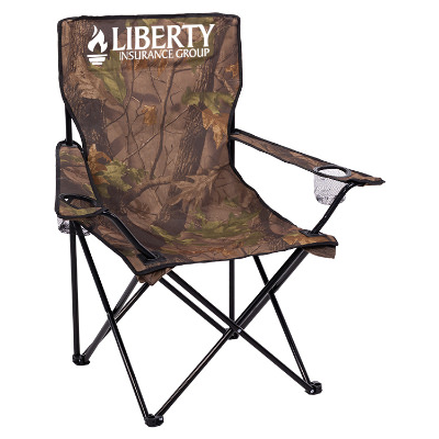 Camo polyester chair with a branded imprint.