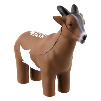 Brown foam stress ball with a personalized logo.