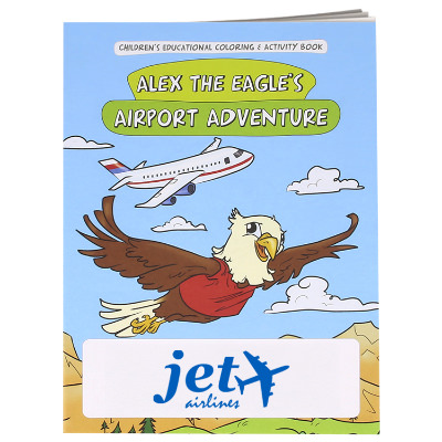 Multicolored paper coloring book with a custom imprint.