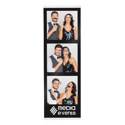 Clear plastic picture frame with a custom logo.