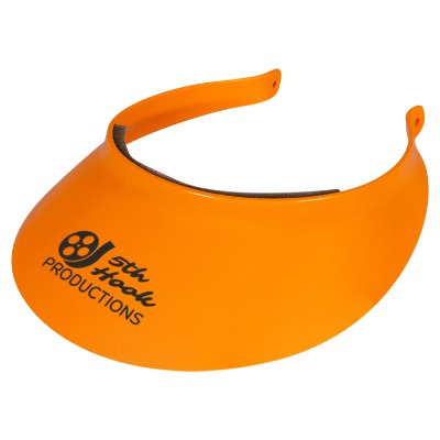Orange plastic visor with custom logo.